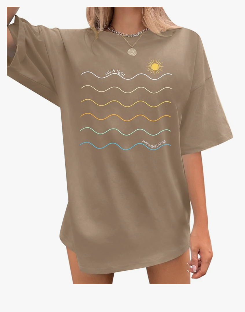 Oversized Sunshine Shirt Women Vintage Sun Print Graphic Tee Hiking T-Shirts Boho Summer Short Sleeve Top 2XL