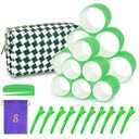 Hair Roller Set 12 pcs Heatless Self Grip Rollers With Clips and Comb, Salon Curlers for DIY Styles, 2 Green Sizes in 1 Set by Sungenol