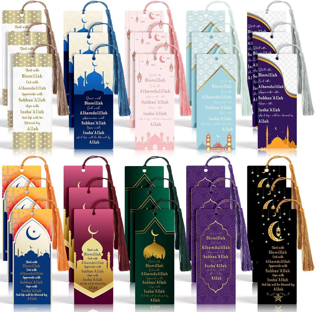 Resurhang 30 Pcs Eid Tassel Bookmarks Multicolor Islamic Quran Bookmarks, Ramadan Eid Gifts Bulk, Muslim Islamic Gift Party Favors for Quran, Books, and Planners