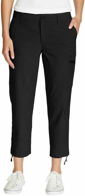 Eddie Bauer Capri Pants for Women with Side Zipprer Cargo Pocket - Women's Hiking Pants with Belt Loop - Ripstop Capri (6, Black)