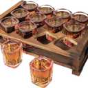 LINALL Heavy Duty Shot Glass Set - 12pcs, 2oz/ 60ml with Wood Holder for Party, Club, Cocktail (Brown)