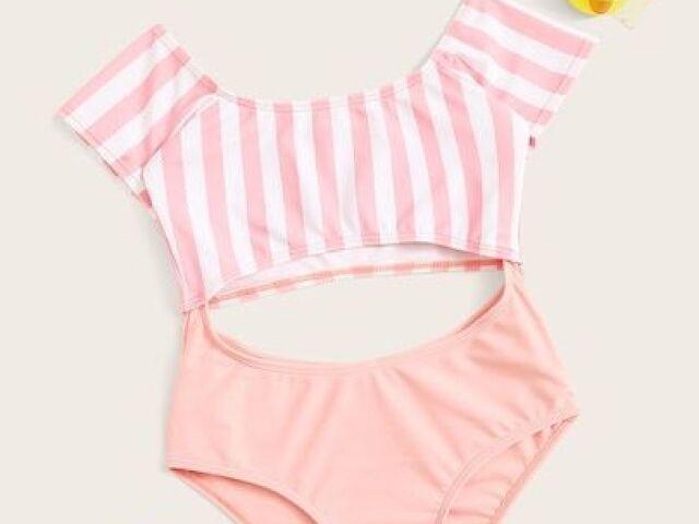 IFFEI Family Matching Swimwear One Piece Bathing Suit Striped Hollow Out Monokini Mommy and Me Beachwear L