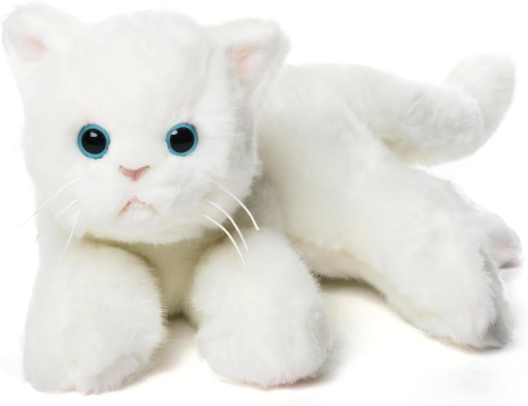 Bearington Muffin White Cat Stuffed Animal - 15" Realistic White Cat Stuffy with Soft Plush Fur and Floppy Body - Adorable Stuffed Kitty Cats for Girls - Gift for Kids, Toddlers and Kitten Lovers