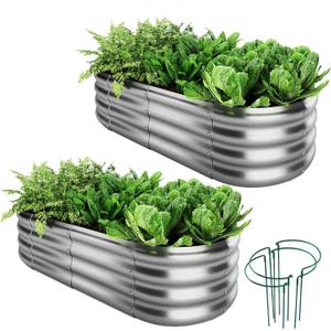 ZFHgarden Galvanized Metal Planter Raised Garden Bed Kit for Gardening Outdoor Garden Box Raised Flower Bed 2PC Metal 4X2X1FT