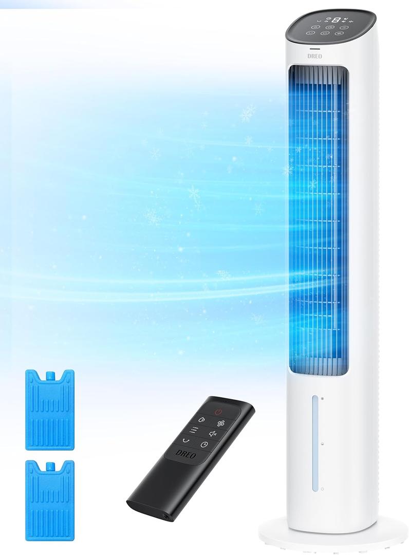 DREO Evaporative Air Cooler, 40 Cooling Fans that Blow Cold Air, 80 Oscillating, Removable Water Tank, Ice Packs, Remote Control, 4 Speeds, 7H Timer, Swamp Cooler for Bedroom, White