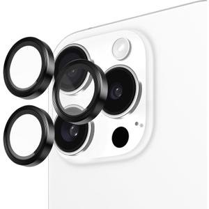 Pelican Camera Lens Protector w/Aluminum Rings for iPhone 16 Pro Max/iPhone 16 Pro - 9H Tempered Glass - Durable Anti-Scratch, Anti-Shatter, HD View w/Night Shoot, Case Friendly, Easy Install - Black