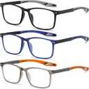 Reading Glasses for Men TR90 Sporty Design Blue Light Blocking Reader Flexible Comfortable Lightweight (Orange,gray, Blue) (+1.75)