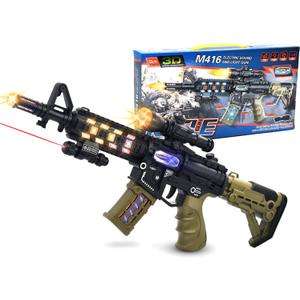 Toy Machine Gun Light Up Toy with LED Lights & Sound Effect & Barrel Telescopic Actions, Pretend Play Props Toy Guns, Gifts for Boys Kids (Batteries Not Included) (JQ211)