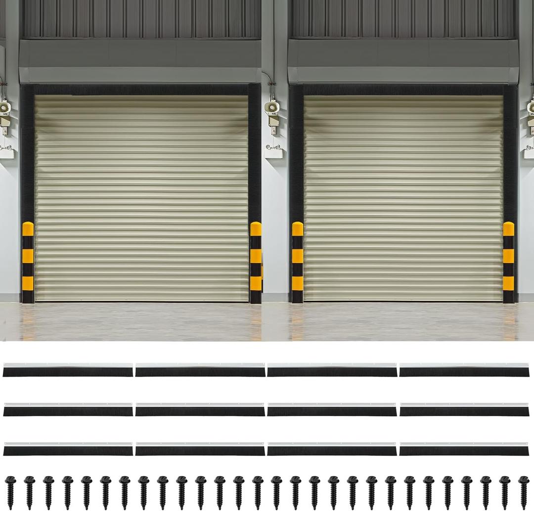 DoubleFill 3" Garage Brush Seal Kit for Roll-up Doors 2 Pack 10 x 10ft Heavy Duty Nylon Brush with Aluminum Track Weatherproof Commercial Door Seal for Warehouse, Energy Saving, Pest Proof, Black