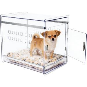 Dog Crate Furniture, Clear Indoor Dog Kennel for Small to Medium Dog, Durable Crack-Resistant PC Polycarbonate Pet Kennel, Lockable & Ventilated, Modern Dog Crate End Table,21.6"Lx15.7"Wx17.7"H