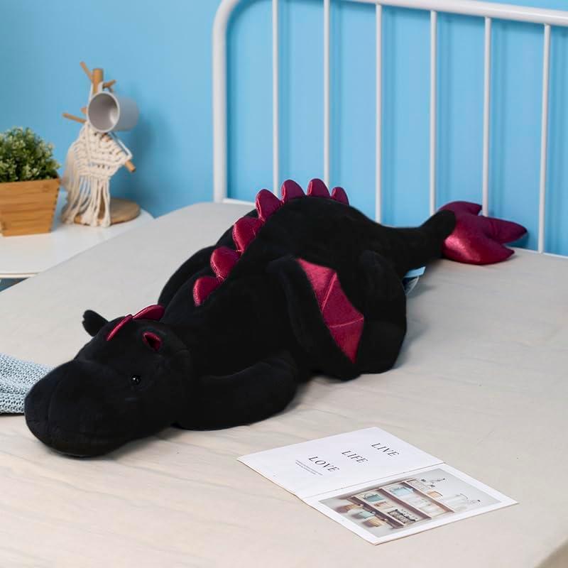 Little Weighted Dragon Stuffed Animal 27.6" 2Lbs, Small Black Weighted Plush Dragon Toy for Kids and Adults(2025 Weighted Version)