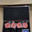Hathaway Pro-Series Shuffleboard Puck Set – Set of 8 Regulation 2.312-in Pucks with Dimpled Tops, Beveled Edges & Wooden Storage Case – Red/Blue