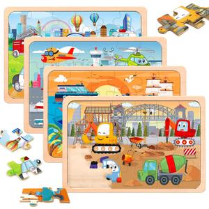 Puzzles for Kids Ages 4-6,24 Pieces Wooden Puzzles for Toddlers Ages 3-5 4-8 3 4 5 6 3-4 Year Olds.4 Pack Car Puzzle Set Children Jigsaw Puzzles for Boys and Girls Educational Learning Toys