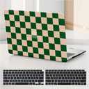 Compatible with MacBook Pro 13 inch Case M2 2024, 2023, 2022-2016 A2338 M1 A2251 A2289 A2159 A1989 A1708 A1706, Checkered Textured Cream Plastic Hard Shell & Keyboard Cover, Checkerd Green