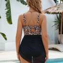 Edelqual Women One Piece Swimsuit Tummy Control Swim Dress Bathing Suit Mesh Sheer Slimming Sarong Wrap Sexy Swimswear (Black, XXL)