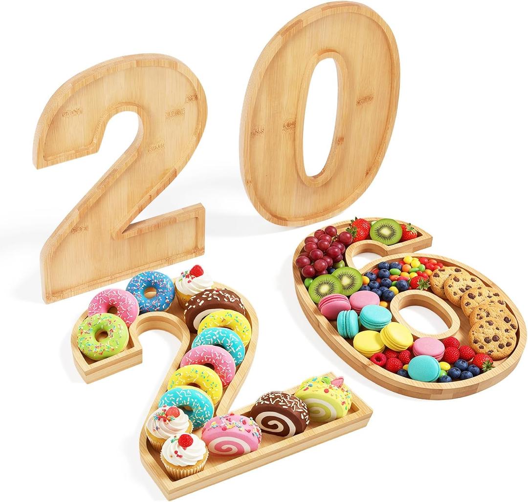 Bagrox 2026 Charcuterie Numbers Fillable, Wooden 2026 Food Tray, 12" Number Charcuterie Board Box, Platter for New Years Eve Party Supplies 2026, Cardboard Numbers for Nye Decorations