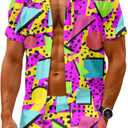 Artsadd 80s 90s Outfit for Men Hawaiian Shirt and Shorts Set Beach Party Outfits (3X-Large, Neon Pink), Shorts Only