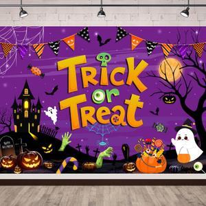 7x5ft Halloween Trick or Treat Backdrop Banner for Kids Birthday Party Decoration Cute Spooky Castle Pumpkin Graveyard Halloween Theme Background Friends Outdoor Photoshoot Props