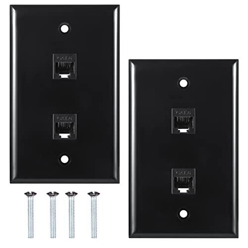 Ethernet Wall Plate 2port,Cat6 Ethernet Cable Wall Plate Female to Female Compatible with Cat7 Cat6 Cat5 Cat5e - Black 2Pack