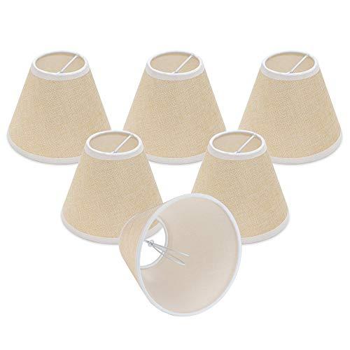 Wellmet Small Lamp Shade,ONLY for Candle Bulbs,Clip-on Drum Lamp Shades,Set of 6, 3" X 6" X 5", Linen