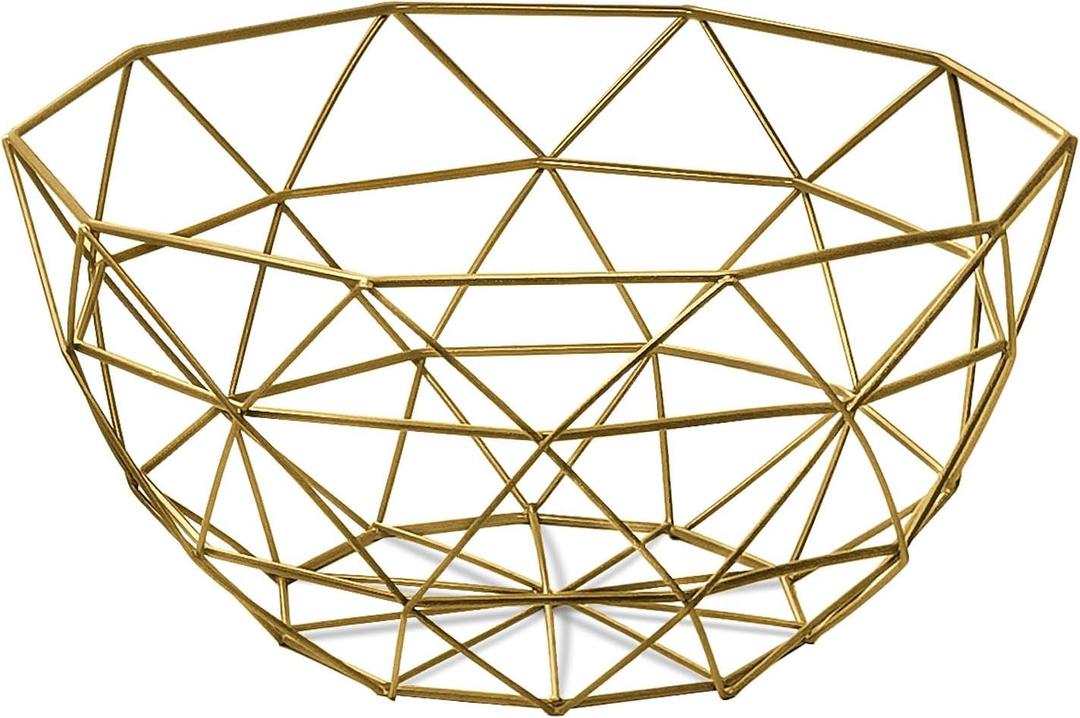 IBWell Geometric Metal Wire Fruit Bowl, Iron Arts Fruit Storage Baskets (Gold, Large)