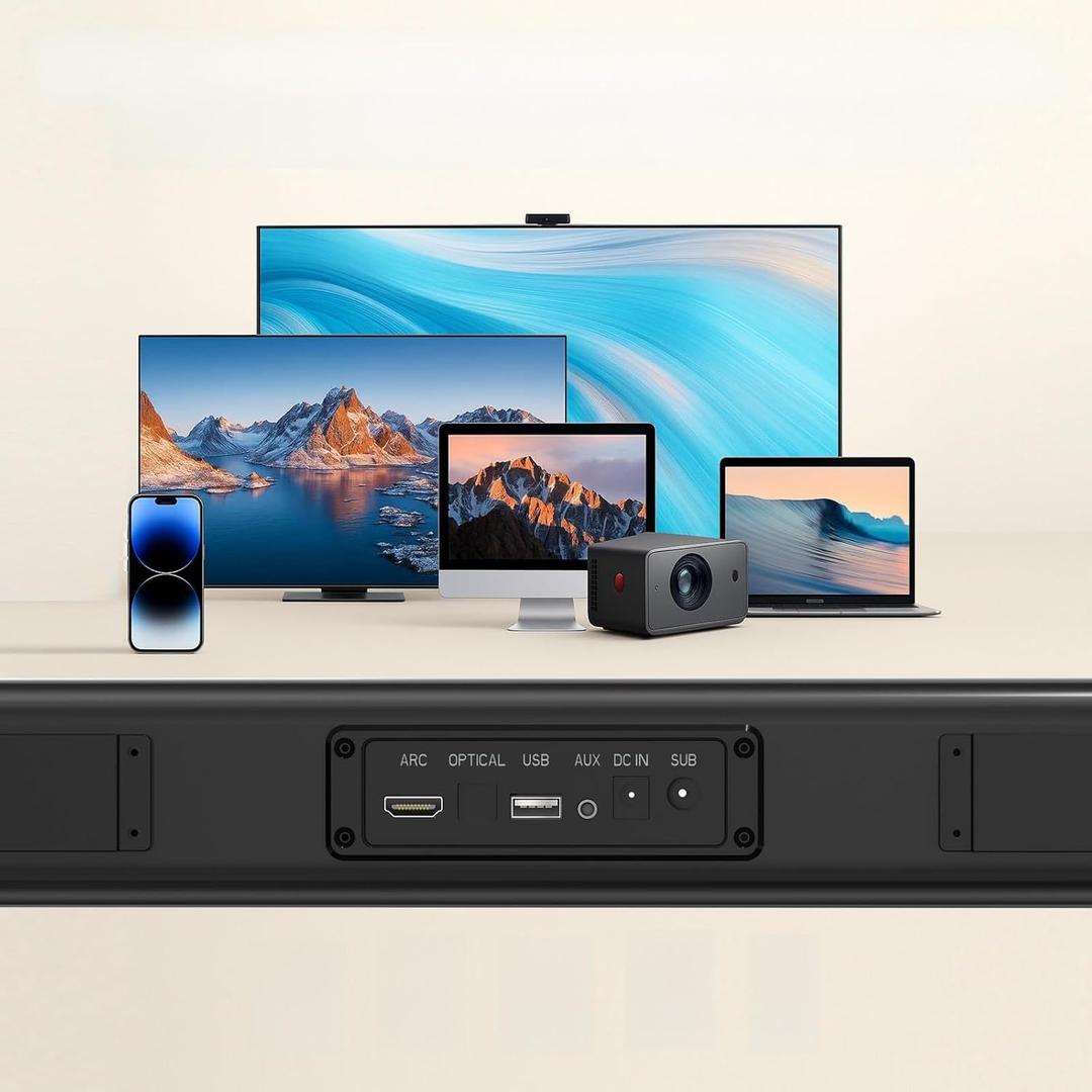 TV Surrounds Sound Bar Subwoofer, Home Theater Surround Sounds Bar, Sound Bars Bluetooth Surround Speakers 50W 2.1ch HDMI AUX OPT Home Audio Surrounds Sounds System TV PC Game Music/ Movie/ News, Black