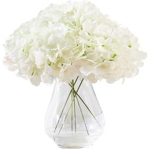 Hydrangea Silk Flower White 10 Heads Artificial Hydrangea Silk Flowers Head for Wedding Centerpieces Bouquets DIY Floral Decor Home Decoration with Long Stems - White (Large)