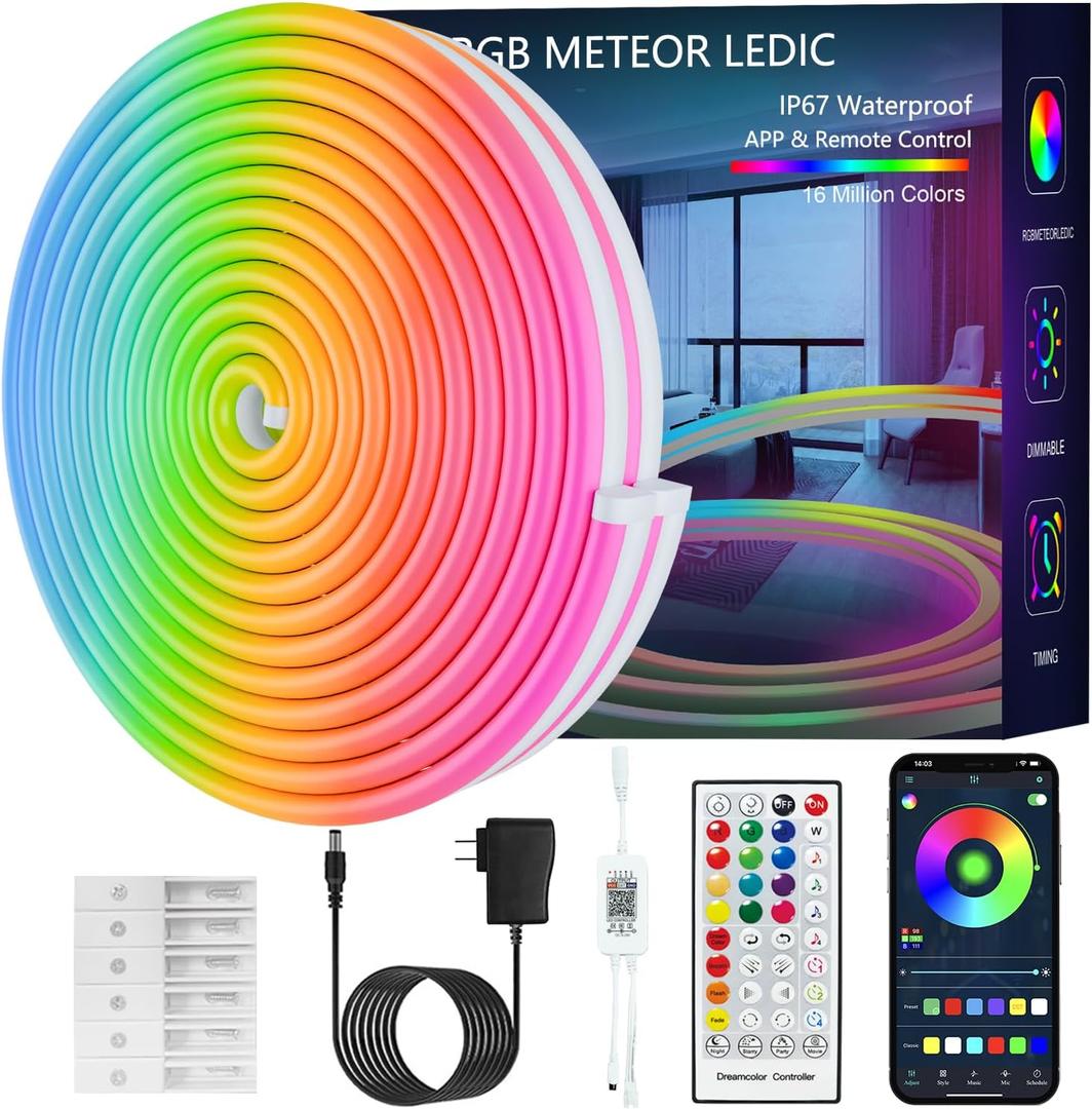 LED Strip Lights,16.4FT LEDIC Neon Strip Lights,IP67 Outdoor Waterproof,with APP Control/IR Remote,Music Sync,DIY Design,Cuttable,for Bedroom,Gaming Room,Indoor Outdoor Home Decor