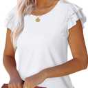 WEESO Womens T Shirts Ruffle Short Sleeve Summer Tops Cute Crew Neck Casual Blouses (Large)