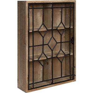 Kate and Laurel Megara Decorative Wooden Wall Hanging Curio Cabinet for Open Storage with Decorative Black Iron Door, Rustic Brown (16x24)