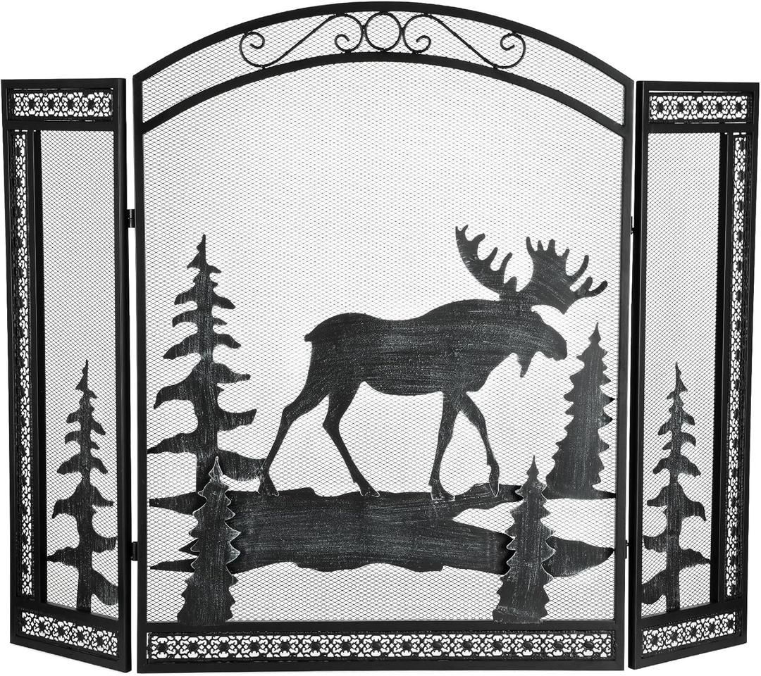 Stanbroil Metal Fireplace Screen, 3 Panel Fireplace Screen with Spark Guard Grate for Fireplace Indoor Use, 43/26" W x 34" H