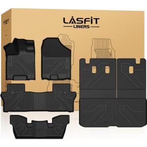 LASFIT Floor Mats & Cargo Mat for Honda Pilot 2016-2022 (7 Passengers), Split & One-Piece Foldable Seating TPE Floor Liners Accessories, 1st & 2nd & 3rd Row & Cargo Liner with Backrest Mat, Black