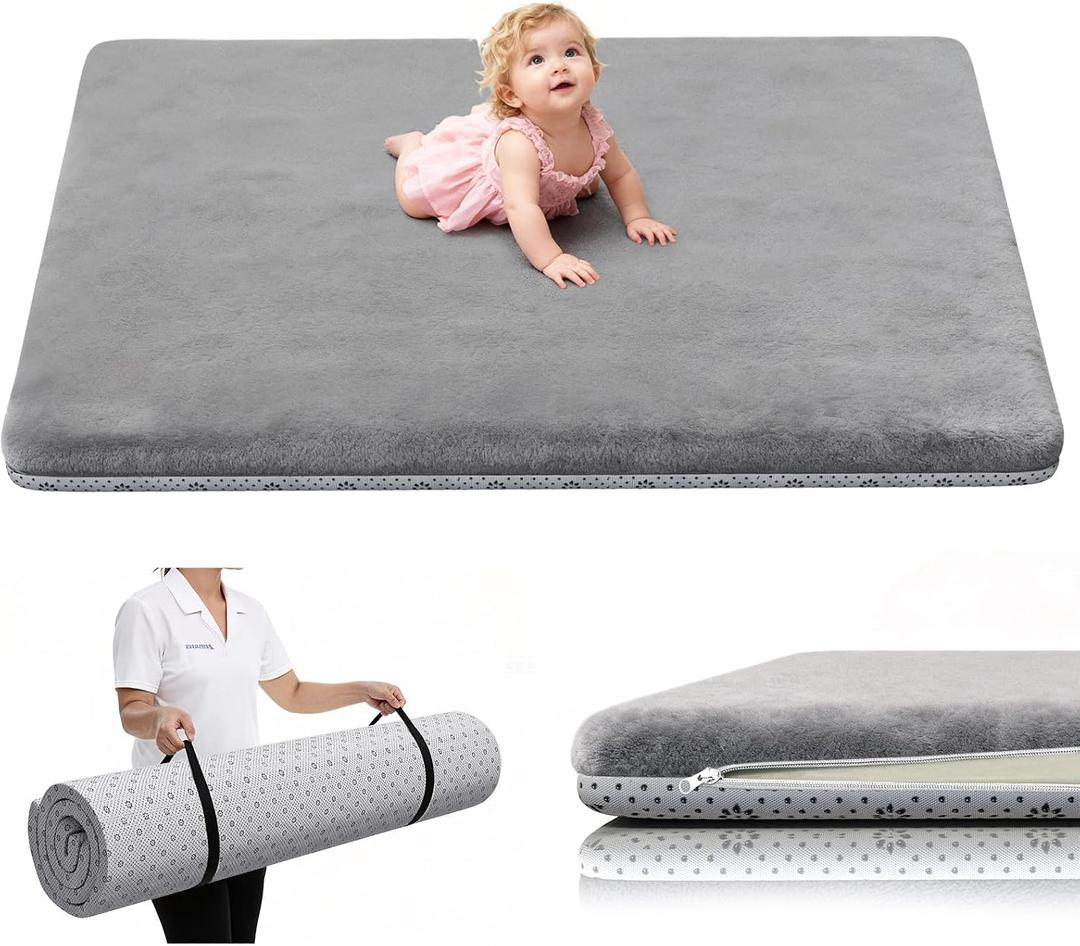 Yozoia Baby Play Mat 71 x 59, Thick Baby Play Mat for Floor, Ultra Soft Playpen Mat, Machine Washable Tummy Time Foam, Non-Slip Bottom Helps Cushion, for Kids, Infant and Toddler Crawling
