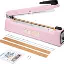 METRONIC Impulse Sealer 12 inch, Manual Heat Sealer Machine for Plastic Bags, Shrink Wrap Bag Sealers Heavy Duty Sealing Machine with Repair Kit (Pink)