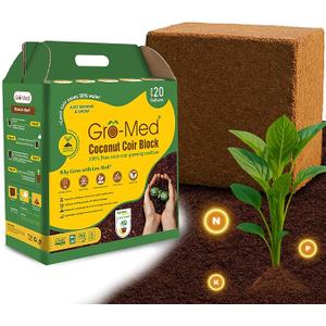 Gro-Med Coco Coir Brick 10 lbs – Expands to 80 Quarts – NPK Enriched Organic Coconut Coir – Potting Soil for Indoor Outdoor Plants, Seed Starter, Vegetables, Mushrooms, Gardening Use