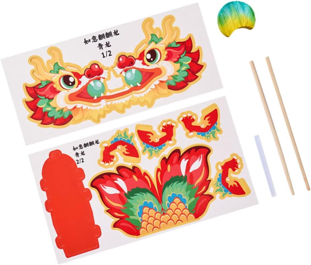 BESPORTBLE Chinese Year Paper Dragon DIY Kit Easy Assemble Traditional Red Handmade Craft Decoration for Party and Home Ornament with Stick Expansion
