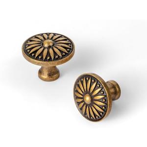 Goo-Ki 6 Pack Vintage Antique Brass Sunburst Cabinet Knobs  Ornate Floral Design with Distressed Finish for Kitchen Drawers, Doors
