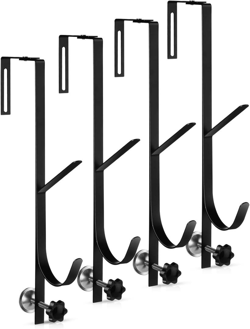 Reallnaive 4 Pack Pool Fence Hooks Equipment Above Ground Swimming Accessories Adjustable Fence Hangers for Pool Hose Skimmer Garden Tool Organizer Fits 1.2 Inch to 3.5 Inch Railing (Black)