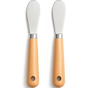 Butter Knives Set of 2, Wood Handle, Durable Stainless Steel Blade, Butter Knife for Smooth Spreading Butter Cream Cheese Jam, Ideal for Bagels, Sandwiches, Butter Knife Spreader 7.5 Inches