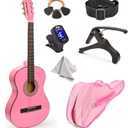 30" Wood Classical Guitar with Case and Accessories for Kids/Girls/Boys/Beginners (Pink)