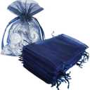 Set of 50 Organza Drawstring Gift Bags for Jewelry,Toiletry,Sheer Fabric 4x6 Inch Mesh Navy Blue See Through Sack for Baby Shower,Christmas,Birthday,Party Favors,Wedding,Mothers Day,Halloween