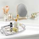 4 Pcs Silver Serving Tray Elegant Floral Metal Plate Silver Platter for Buffet Wedding Party Jewelry Decorative (Oblong with Handle)