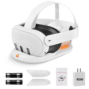 2 x 45W Fast Charging Dock for Meta Quest 3 ONLY, TechKen 2.5hrs Faster Charging Dock for Quest 3 with 45W Charging Adapter, Fast Charging Station for Quest 3