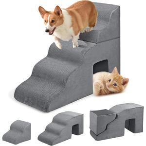 Dog Stairs for Small Dogs 15" H, Dog Ramp for High Beds, Non-Slip Pet Steps with Cave for Cats, Extra Wide Balanced Dog Ramp for Couch - 5 Steps Detachable Into 3 Steps Grey (grey)