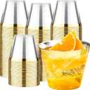 RACETOP 50 Pack 9 oz Gold Plastic Cups Tumbler, Disposable Cups with Gold Rim for Party, Heavy-duty Clear Plastic Wine Glasses, Disposable Wedding Cups