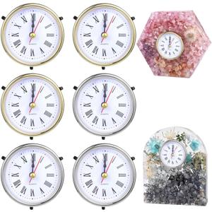 6 PCS Roman Numerals Clocks for Resin Mold, Battery Powered Quartz Clock, Golden Silver Clock Components for Epoxy Resin Clock Casting DIY Table Clock Decor