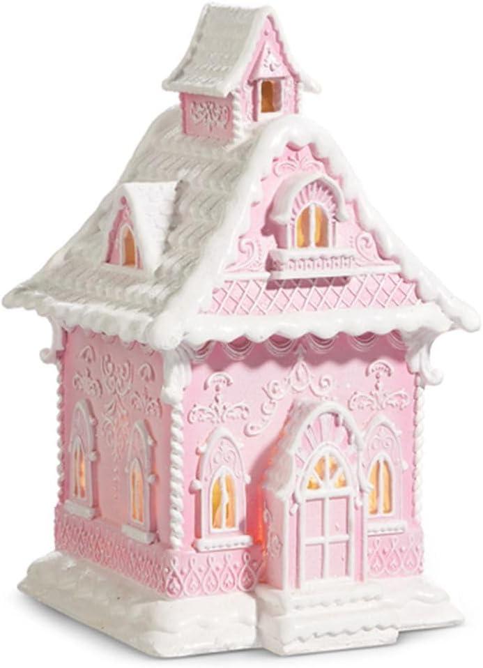 Raz Imports Lighted Gingerbread House, 13.25-inch Length, Pink, Christmas, Home Decor