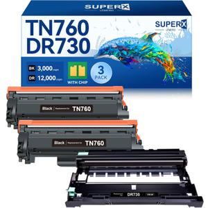 LEMERO SUPERX Compatible Toner Cartridge Replacement for Brother TN760 Toner and DR730 Drum Unit TN760 Black Toner dr-730 for HL-L2350DW MFC-L2750DW Printer (2 TN760 Toner, 1 DR730 Drum Unit, 3 Pack)