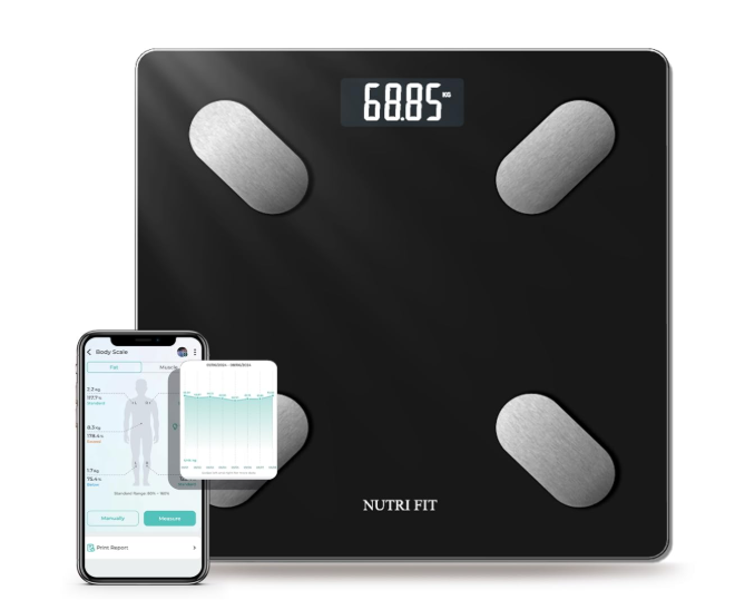 NUTRI FIT Smart Scale for Body Weight Body Composition Monitor, Bathroom Digital Weighing Scale with BMI, Body Fat, Muscle Mass, Accurate Bluetooth Home User Health Equipment Sync Apps, Black