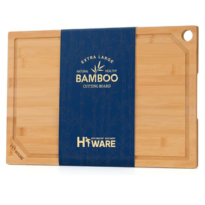 Hiware Extra Large Bamboo Cutting Board for Kitchen, Heavy Duty Wood Cutting Board with Juice Groove, 100% Organic Bamboo, Pre Oiled, 18" x 12"